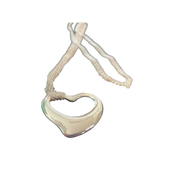 EUC Tiffany Elsa Peretti Open Heart Pendant - Sterling Silver 30” Mesh Chain